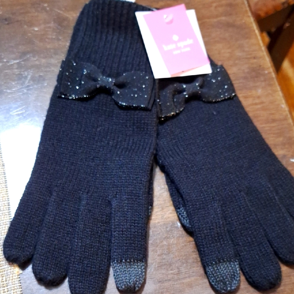 Kate Spade Black Knit Gloves with Bow